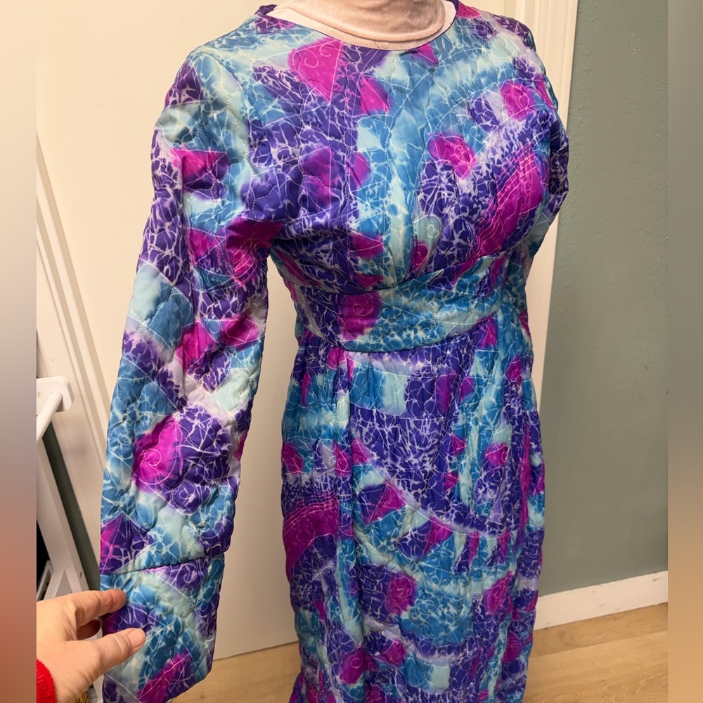 Vintage Purple Blue & Pink 60’s 70’s quilted long sleeve pencil Maxi Dress XS - Picture 10 of 16